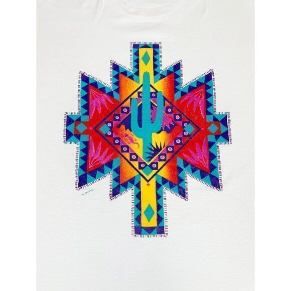 Vintage Southwest Puff Print Shirt XL Cactus Coyote Lizard Desert Single Stitch - Picture 4 of 10